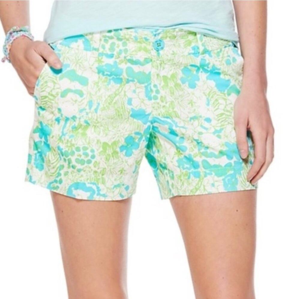 Lilly Pulitzer Women's Green White Floral The Callahan Mid Rise 5" Shorts Size 0